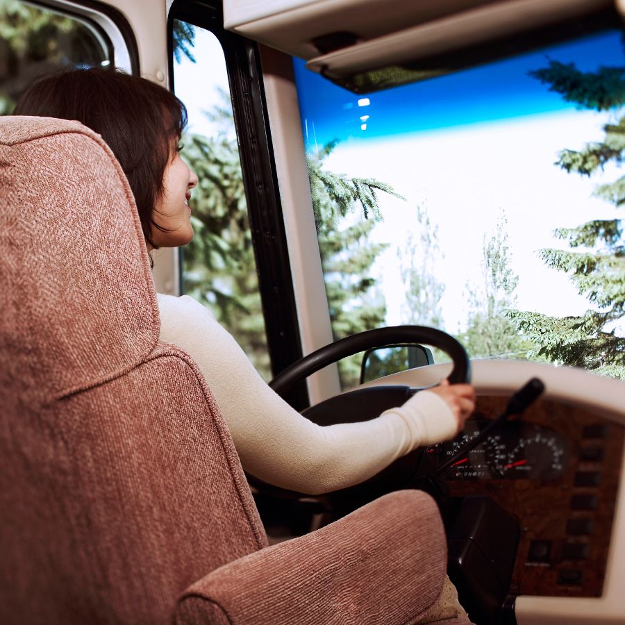 woman driving a motorhome