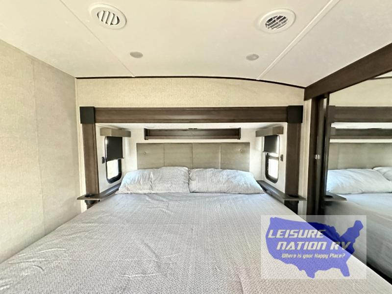 Bedroom in the Shasta Phoenix fifth wheel